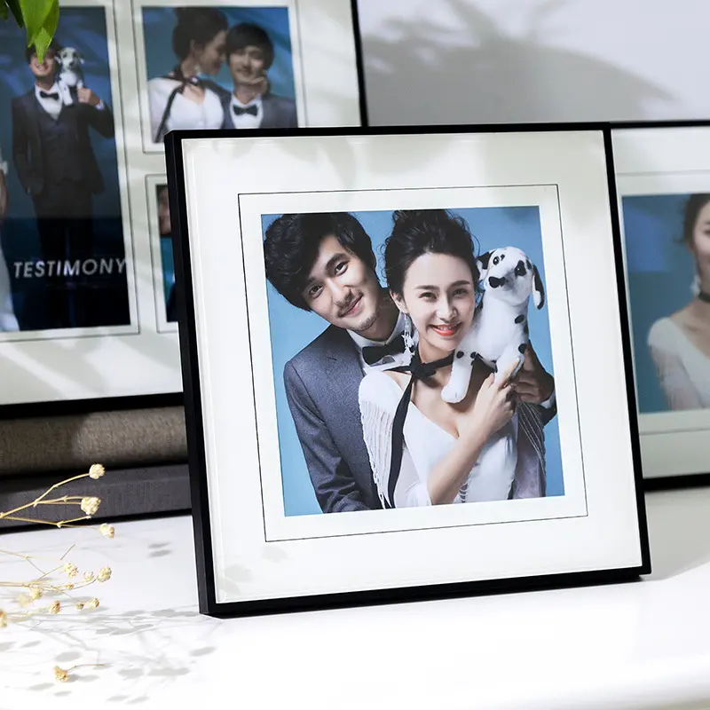 简约轻奢创意欧式客厅装饰水晶玻璃高级黑色结婚照片相框摆台印刷