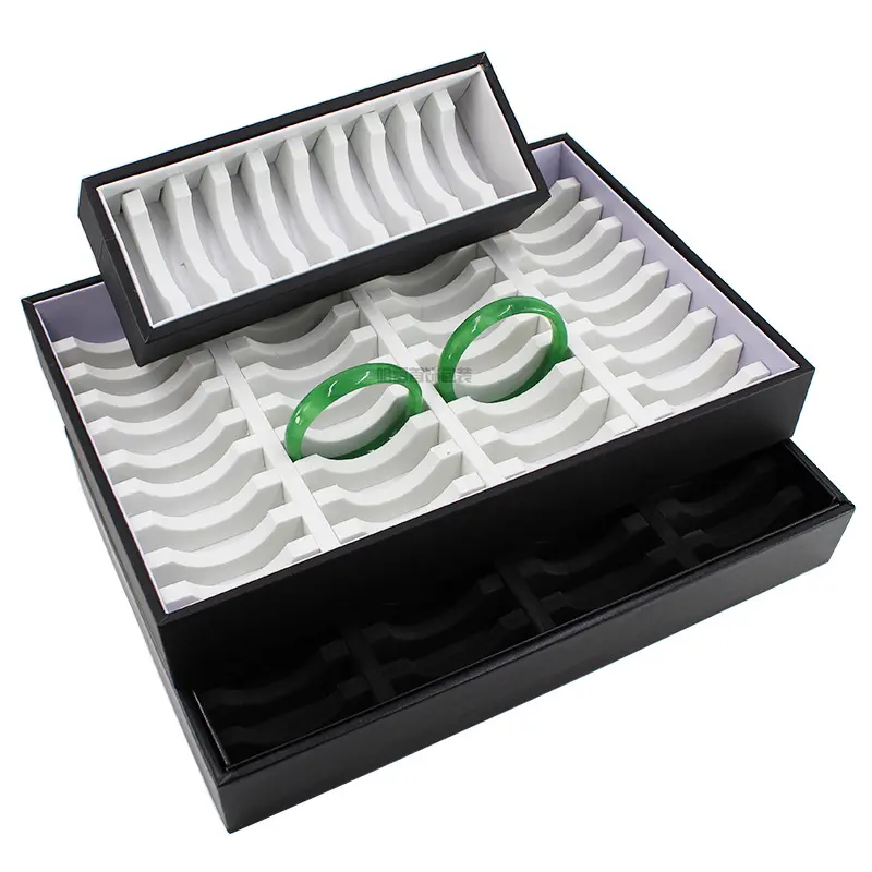 黑色PU40位20位10位无盖手镯托盘手镯收纳盒 首饰盒首饰包装PU+木
