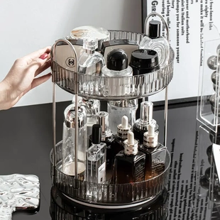 轻奢化妆品旋转收纳置物架透明桌面梳妆台转盘多功能台面收纳盒