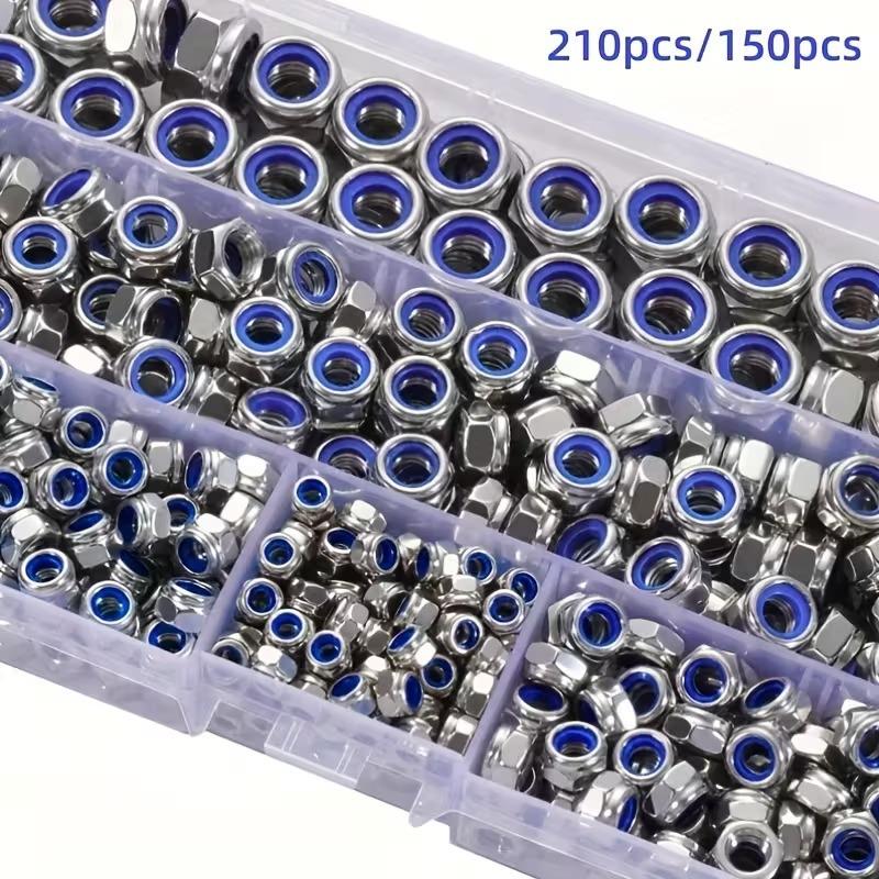 210/150pcs 带防滑六角螺母 全螺纹紧固件，M3/M4/M5/M6/M8