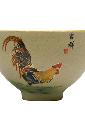 粗陶仿古鸡缸杯品茗杯斗彩鸡公杯喝茶主人杯个人单杯茶杯茶碗茶盏