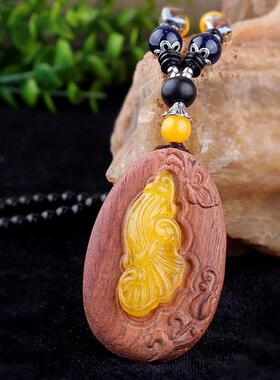 2026厂家直销黑檀木吊坠项链女复古民族风毛衣链长款复古装饰挂件