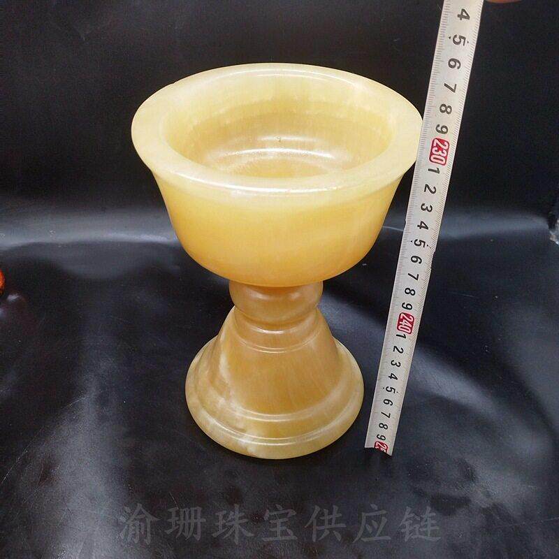 2026米黄玉酥油灯莲花灯长明灯液体酥油灯座供灯摆件工艺品玉石摆