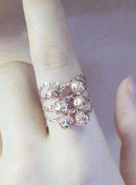 2025俄罗斯彩金紫金圆珠闪亮戒指时尚镀玫瑰金珠子夸张戒指饰品