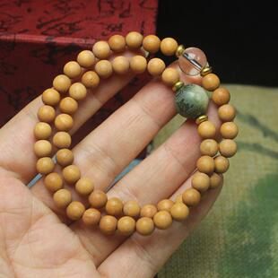 2026檀香木阴沉木0.6双圈手链佛珠六字言款 小众搭配绿菩提手串念