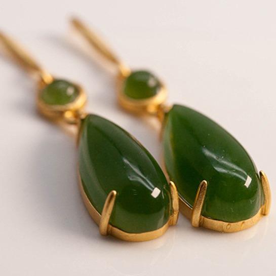 2026|水滴|和田碧玉石质耳坠饰女银阳绿翡翠故宫中国古风养耳环钉
