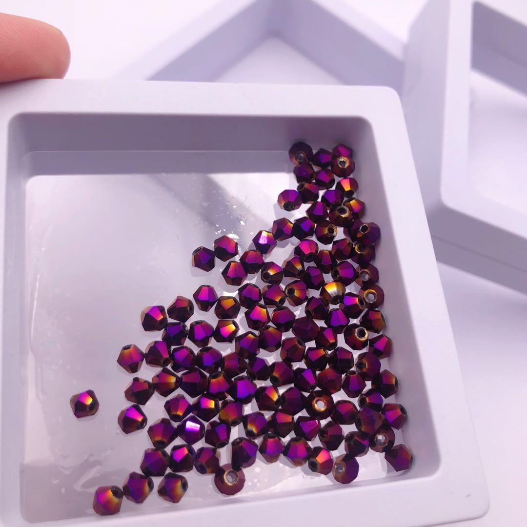 20254MM镀彩菱形珠两头尖切面玻璃散珠手工串珠材料DIY饰品配件水