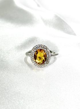 2025黄钻戒指女冰花切雷迪恩切8A锆石戒子婚戒宴会欧美跨境