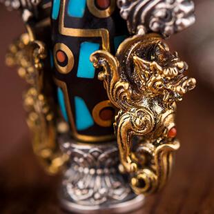 2025新款转动九眼天珠阿弥陀佛吊坠项链镀银男士霸气个性挂件民族