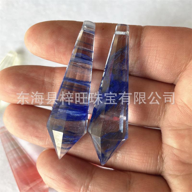 2026红蓝黄熔炼石单尖吊坠水晶原石打磨六棱单尖12切面柱吊坠饰品