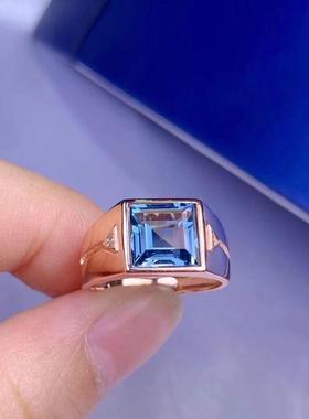 2025男士高贵蓝色戒指活口 镶托帕石戒指 简单高级大方超值
