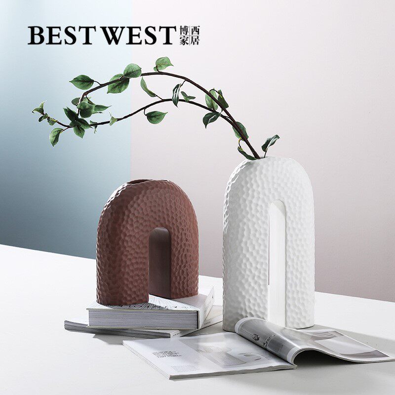创意u形拱桥形状小口陶瓷花瓶 家居客厅桌面插花干花装饰品摆件
