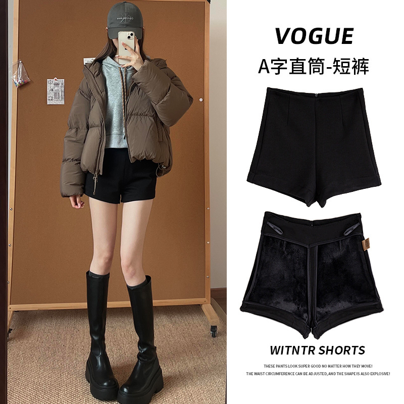 2025秋冬新款小个子高腰加绒短裤
