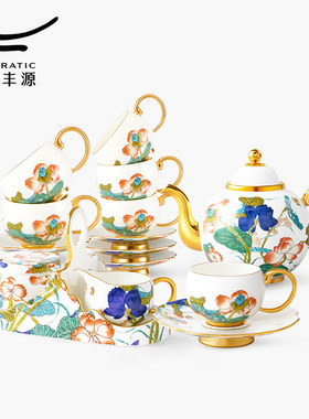 国瓷永丰源幸福和鸣18头咖啡具套装陶瓷咖啡杯茶杯礼盒装不含木架