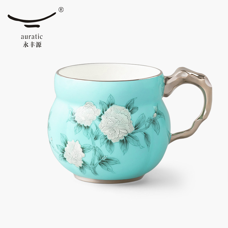 永丰源 手绘蓝马克杯360ml 陶瓷水杯办公杯茶杯 高档轻奢
