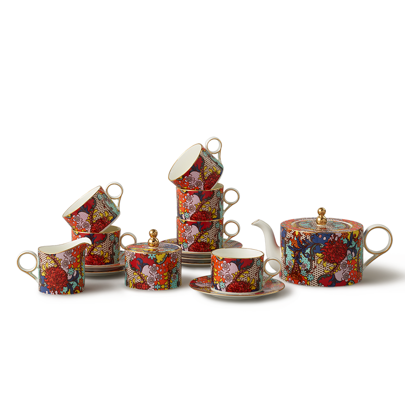 国瓷永丰源繁花似锦17头咖啡具套装陶瓷茶具高档礼品