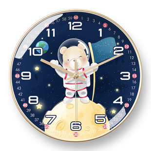 电波钟表挂钟客厅2023新款 宇航员卡通儿童可爱小熊时钟挂表石英钟