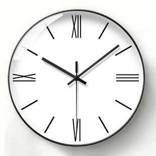 罗马数字挂钟简约钟表北欧自动对时钟电波钟现代文艺家用客厅静音