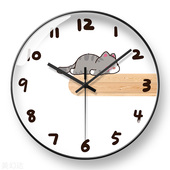 猫咪挂钟现代简约钟表新中式 饰静音石英钟 小猫咪时钟儿童房客厅装