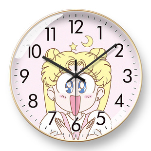 美少女战士钟表动漫粉色挂钟女孩公主房电波钟自动对时钟挂墙挂表
