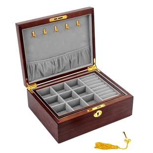 实木带锁首饰盒高档精致多层饰品收纳盒大容量高档复古珠宝盒