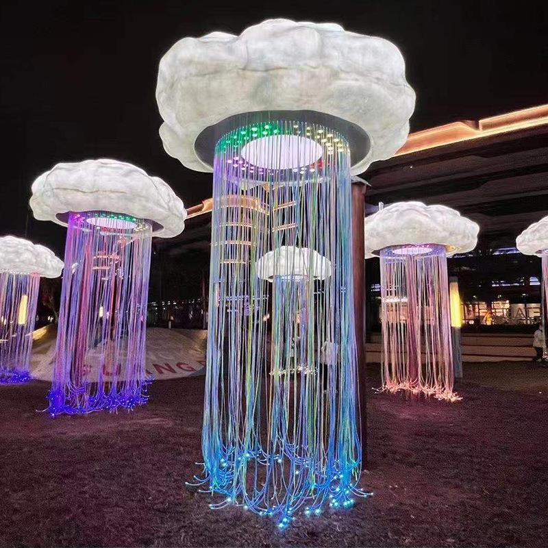 文旅互动艺术灯光装置蘑菇雨帘景区公园夜游装饰灯网红户外景观灯