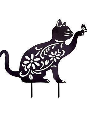 金属户外花园庭院摆件创意镂空小猫观景装饰铁艺工艺品插件