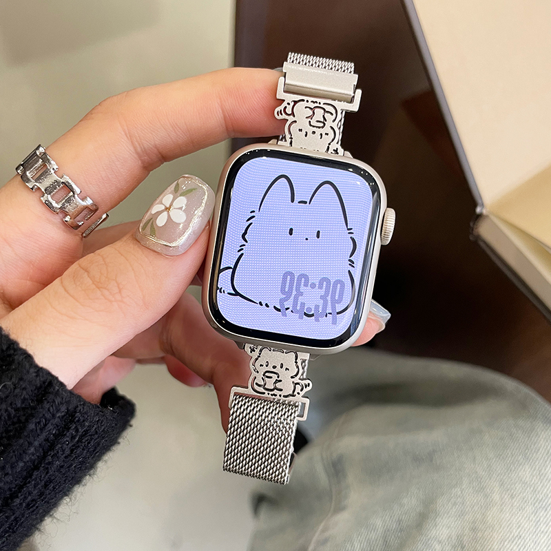 细款可爱猫咪米兰磁吸适用iwatch10苹果手表带applewatch98不锈钢