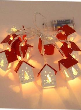 Christmas Wooden House LED String Light Xmas Tree Hanging