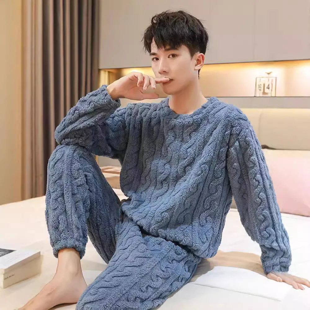 Coral Fleece Pajamas Men's Fall and Winter Thickened Padded
