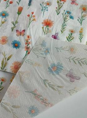 Wildflower Paper Napkins Decoupage Party小野花蝶骨巴特餐巾纸