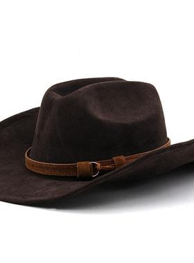 Suede Western Cowboy Fedora Hat 男女翘边西部牛仔礼帽爵士帽