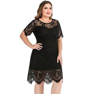 大码女装蕾丝连衣裙Plus Size Lace Dinner Dress Women vestidos