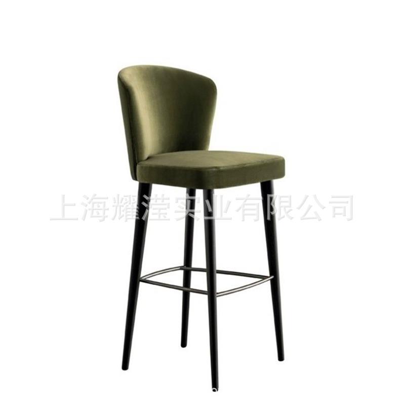 美式简约现代实木吧椅定制家具布艺休闲酒吧凳长腿凳酒店前台凳