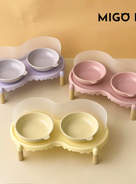 狗碗保护颈椎猫咪食盆陶瓷猫粮碗可爱防蚁小型犬专用猫碗双碗一体