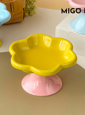 花朵猫碗陶瓷保护颈椎宠物饭盆大容量水碗防打翻猫咪护颈碗高猫碗