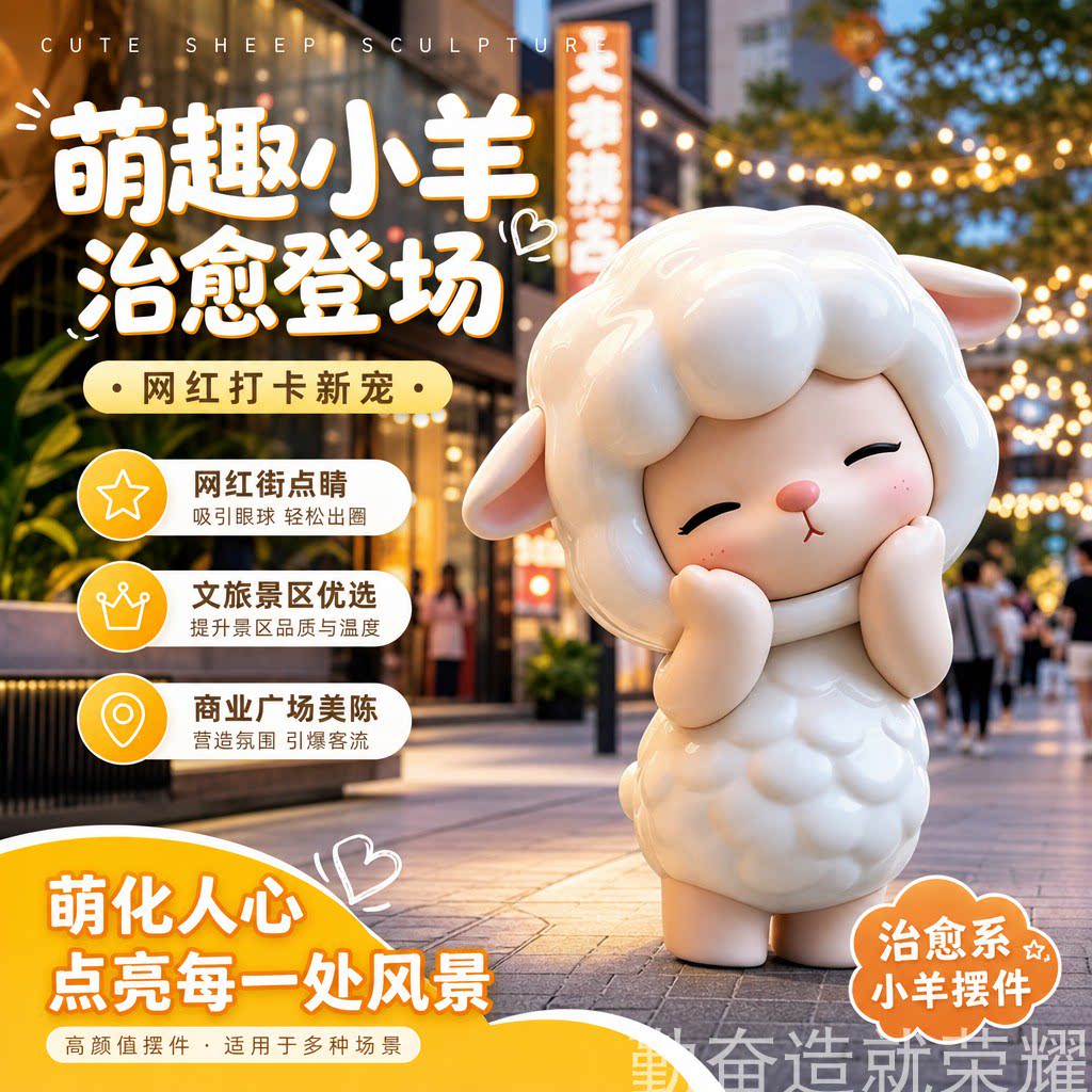 治愈系萌趣小羊雕塑大型卡通摆件商业街文旅景区引流打卡美陈装置
