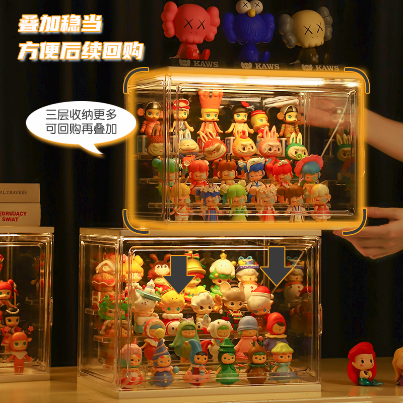手办收纳展示盒亚克力带灯