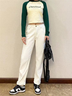 (折)「断码」 Chestnut栗之语 法式显瘦白色直筒牛仔裤