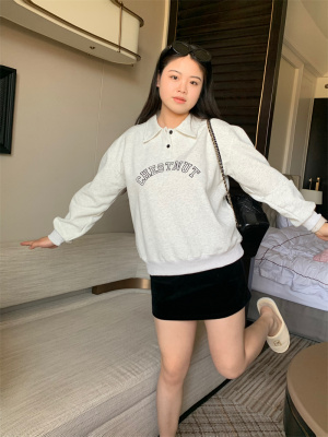 （折）Chestnut美式复古字母刺绣polo领百搭休闲显瘦卫衣