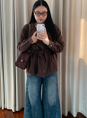 Chestnut 春秋气质系带通勤不易皱条纹衬衫上衣