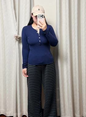 Chestnut 12.18 20:00冬季黑灰条纹宽松显瘦厚绒阔腿遛弯长裤