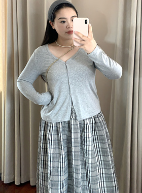 Chestnut 8.20 20:00弹力超柔亲肤大领口宽松百搭通勤针织开衫