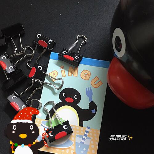 可爱卡通企鹅金属便条夹黑色