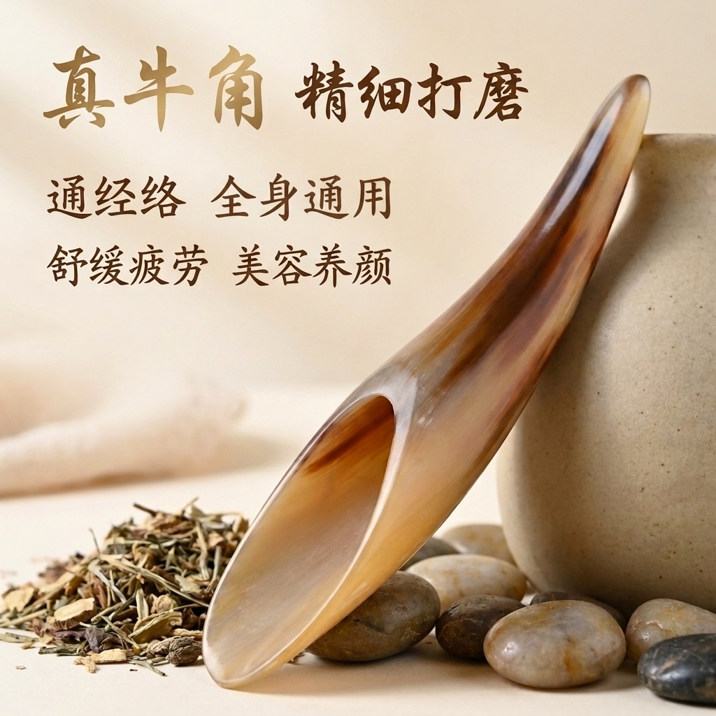 加厚天然真牛角刮痧筒疏通经络按摩梳背部刮痧板肩颈全身刮痧器