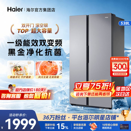 海尔大容量冰箱538升双门对开门