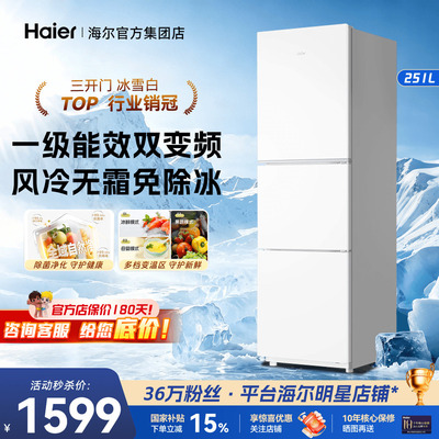 海尔251L一级能效家用白色小冰箱