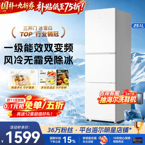 海尔251L一级能效家用白色小冰箱