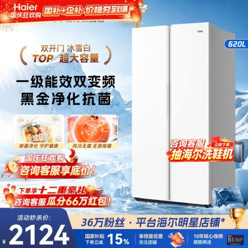 海尔冰箱620L双门对开门一级能效