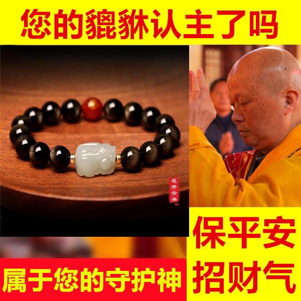 天然金黑曜石和田玉皮休皮丘貔貅貔恘貔犰招财运男女佛珠手串手链